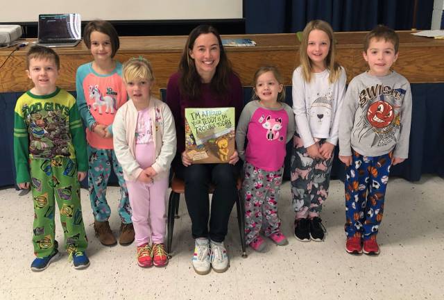 Hardyston school hosts author visits Pictured with the author (l-r) Billy Phillips, Maire Demsak, Kayla Stanton, author Jancee Dunn, Lia Gatto, Faith Newsome & Ben Drelick.