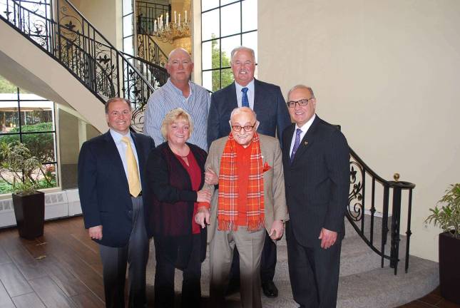 RoNetco Supermarkets honor ShopRite staffers at Perona Farms Celebrating 40 & 45 Years Front Row: David P. Romano (Vice President & CFO); Regina Sudol — 45 Years with RoNetco (Wharton); Dominick V. Romano (President & CEO); Dominick J. Romano (Vice President & COO). Back: Timothy Depuy, 40 Years with RoNetco (Archbald, PA); Hank Ramberger (General Manager)