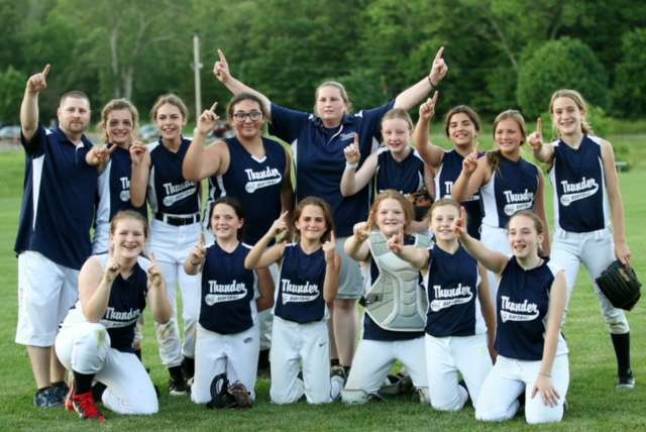 The Wallkill Valley Navy Thunder Softball team won their Junior Division Championship on Friday, June 15 against Frankford at Frankford Park, with a final score of 11-6. Wallkill Thunder was down early but willed themselves back to take the lead with their final at bat of the game. They finished the regular season 10-1 and were lead by Head Coach Karen Carney and assistant Rob Carney.