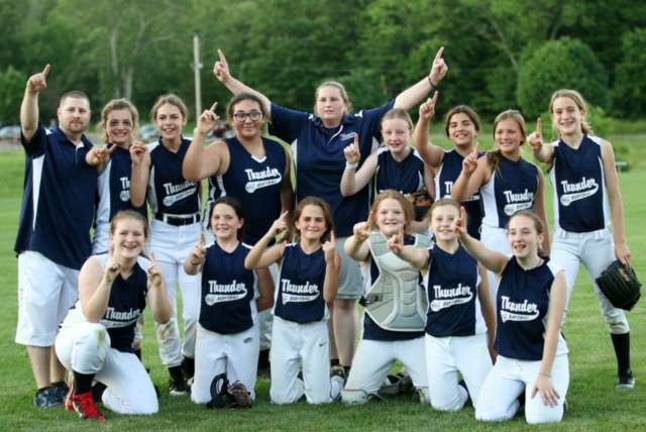 Thunderous champions The Wallkill Valley Navy Thunder Softball team won their Junior Division Championship on Friday, June 15 against Frankford at Frankford Park, with a final score of 11-6. Wallkill Thunder was down early but willed themselves back to take the lead with their final at bat of the game. They finished the regular season 10-1 and were lead by Head Coach Karen Carney and assistant Rob Carney.
