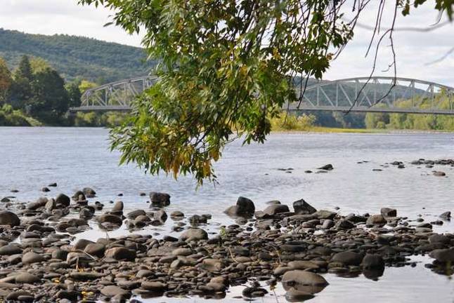 Whitewater park may be coming to the Delaware River View toward Matamoras Bridge from the suggested location of the park. (Photo by Anya Tikka)