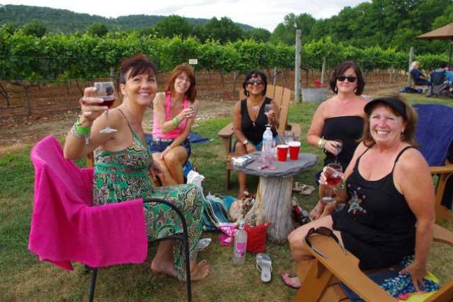 It was a ladies&#x2019; afternoon out for these good friends from northern New Jersey. From the left are Alvina Boland of Vernon, Maria Fellema of Ringwood, Silvia Feldman of West Milford, Mary Ellen Weeks of Vernon, and Wilma DeNova of West Milford. The event was Cava Winery and Vineyard&#x2019;s Wine &amp; Wings festival.