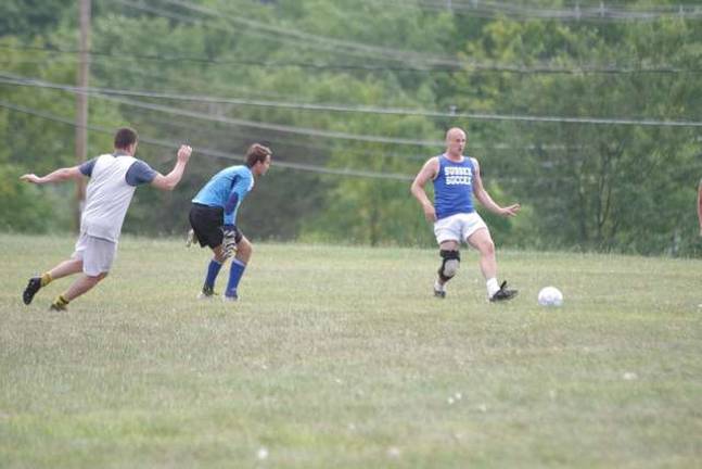 College soccer team prepares for season Far right Vernon Township High School graduate Travis Eustace about to kick the ball.