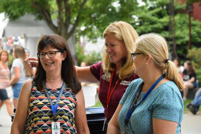 NJ State Fair president Joan Smith (left) with Gale Danko and Sue Struble at the 2019 opening ceremony.