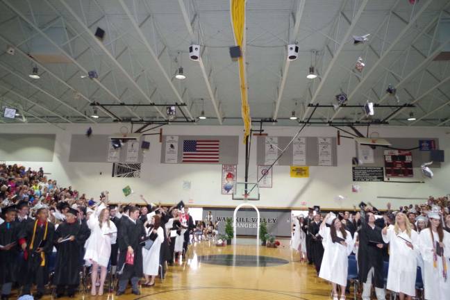 The traditional cap toss at the conclusion of graduation at Wallkill Valley Regional High School.