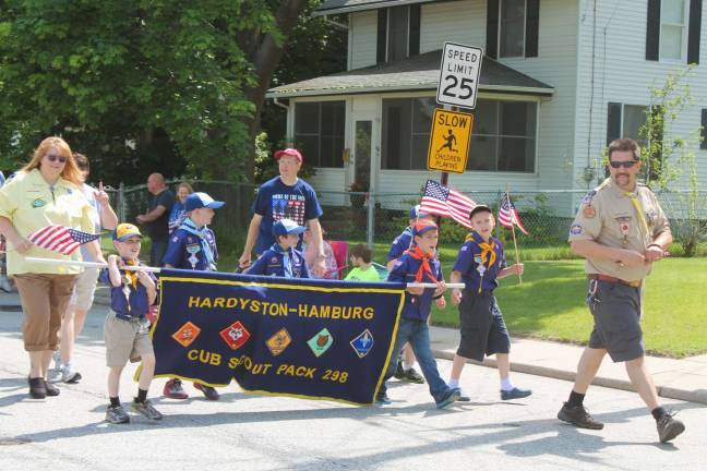 Hardyston Cub Scout Pack 298 marches in the Franklin Memorial Day Parade.
