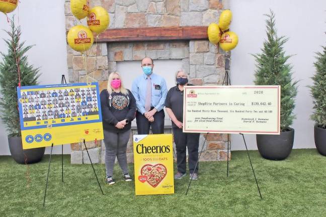 ShopRite of Franklin Captains Alyssa Hickey of Franklin and Janet Tanski of Wantage with Assistant Store Manager Kurt Cullen (Photo provided)