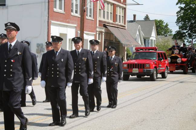 Members of the Franklin Fire Department march in this year's Memorial Day Parade in honor of those who lost their lives.