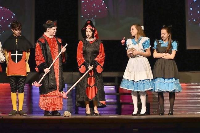 Whacky characters abound in Kittatinny Players’ ‘Alice in Wonderland’ The Queen of Hearts (Marley Balkau) and the King of Hearts (Clayton Doyle) are about to play a game of croquet as only the characters of Wonderland would! (Photo provided)