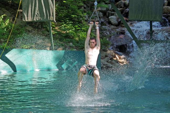 Photos by Chris Wyman Photo taken from Action Park's grand opening a few weeks ago. Action Park is Mountain Creek's outdoor waterpark. Brave young men and women lined up for the thrills associated with the &quot;Tarzan Swings&quot; attraction.