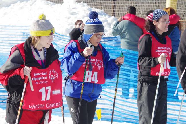 Vernon Mountaineers one again perform well at Special Olympics At the left and right are Vernon Mountaineers Teresa Kelly and Karen Byrne. At the center is racer Pauline Naturile of Spring Lake Heights. Byrne went on to win the gold medal in the event.