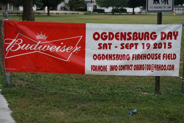 Ogdensburg Day signs remind residents to come to the Fire House Field and celebrate on Saturday, Sept. 19.