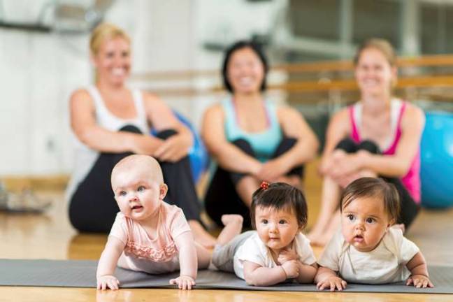 Babies and moms exercising