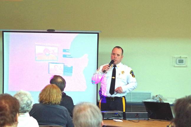 Sheriff reaches out to inform and protect PHoto by Chris Wyman Sussex County Sheriff Michael F. Strada is shown during his introduction of his departmentís many facets and services to the community.