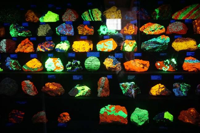 Minerals fluoresce in Sterling Hill Mining Museum.