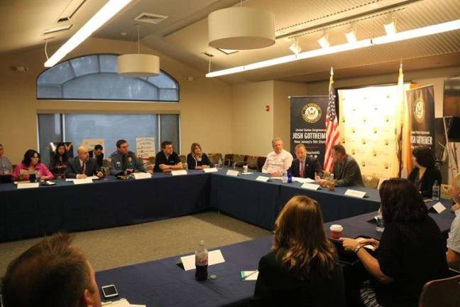 Photo provided Democratic Congressman Josh Gottheimer (NJ-5) and Republican Brian Fitzpatrick (PA-8) on Aug. 3 convened first responders, doctors, religious leaders, local elected officials and community leaders for a roundtable at Newton Medical Center