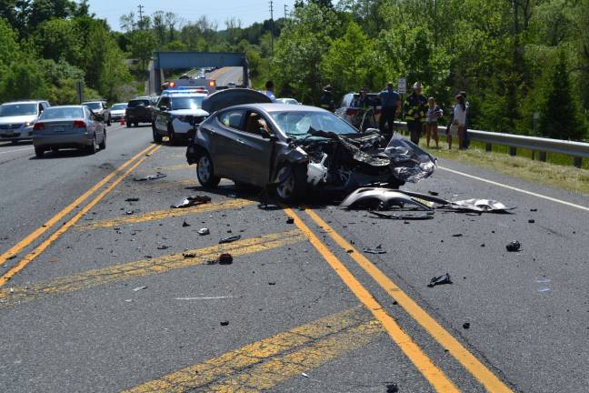 Two 17-year-old Sparta High School boys that were traveling in this vehicle were hospitalized after their car was struck from behind by another high school student Monday afternoon. Both men escaped serious injury. Sparta Township Police Department Photos