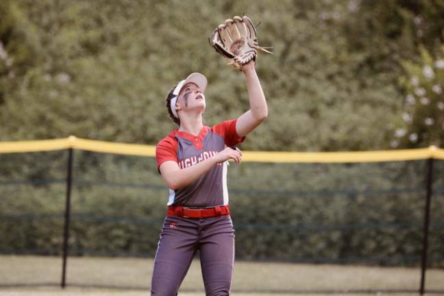 HP5 Center fielder Mikayla Conklin, a junior, prepares to catch the ball.