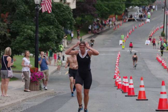 Shannon Jenkins of Hamburg, NJ was the first female to finish the triathlon with an overall time of 1:15:42.03.