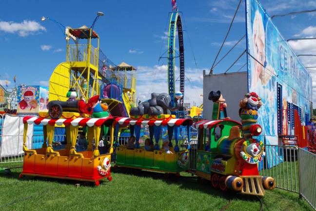 Many of the rides in the amusement area, such as this circus train, are particularly suited for young children.