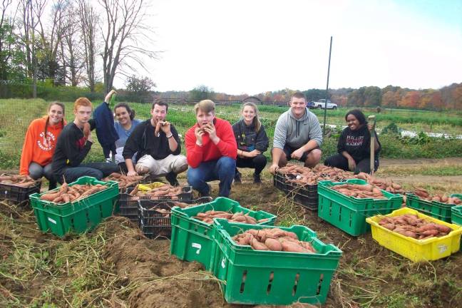 Wallkill Valley FBLA members partnered with LocalShare New Jersey and &#x201c;gleaned&#x201d; the Circle Brook Farm in Andover, New Jersey, on October 25. Pictured: Riley Cunniffe, Garett Koch, Gina Mazzella, Drew Langenfeld, Tyler Small, Falyn Cunniffe, Zachary Dora, and Kaitlyn Taylor.