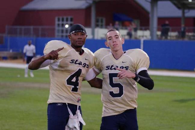 Sussex Stags stomp the Plattsburgh NorthStars Sussex Stags wide receiver Stacey Jackson and quarterback Dante Monaco.