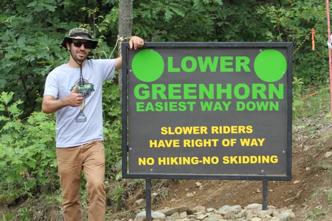 Marc Tremain, Mountain Creek Operations Manager, at the start of the newest part of the beginner bike trail.