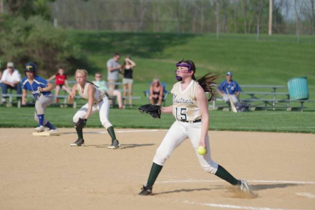 Sussex Tech pitcher Martarina Crumb in action in the sixth inning.