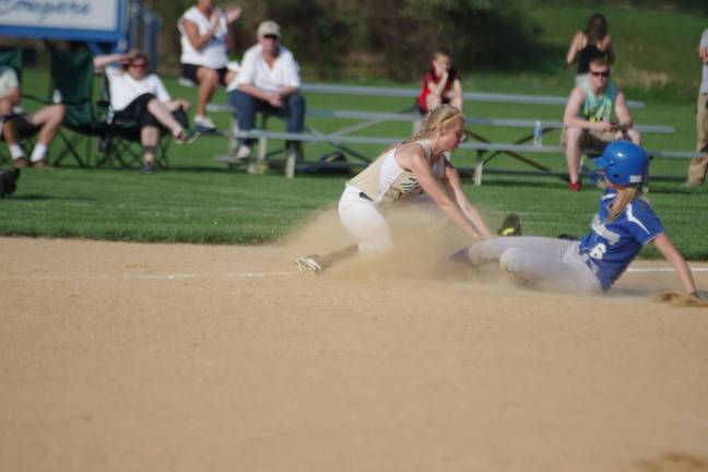 Sussex Tech third baseman Julia Caron tags out Kittatinny runner Melissa Toye for the final out of the game.