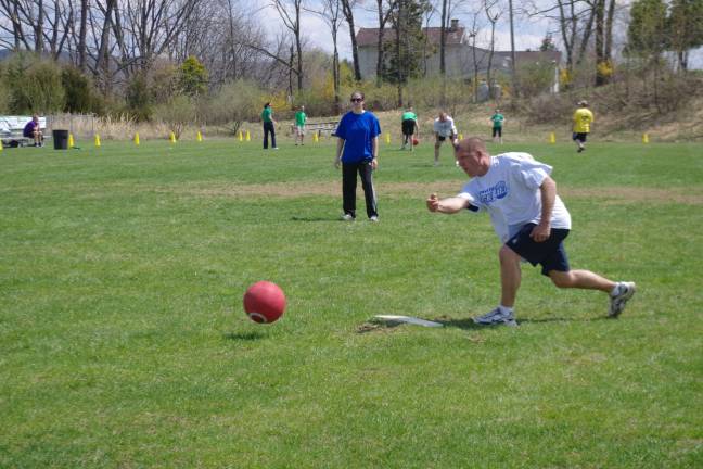 YMCA hosts Healthy Kids Day Hardyston Township Police Department Sergeant Ed O'Rourke is shown pitching in the Hardyston employees team versus Eastern Propane team kick ball contest. The longtime rival teams were at it once again with Eastern Propane winning the latest contest with a score of 6 to 4. O'Rourke scored the first home run for Hardyston.