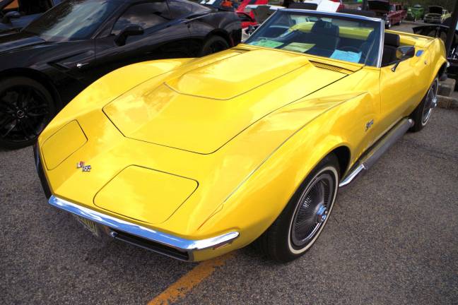 A yellow 1969 Chevy Corvette owned by Ralph Smith of Branchville, N.J. on display.