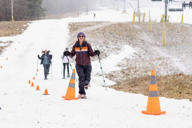 Melissa Kirz, 46, of Wayne won the women’s category of the Viking Snowshoe Invasion. She completed the race in 41:04 and placed eighth overall.