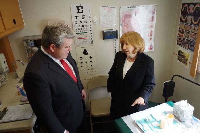 State Senator Steve Oroho is shown during a tour of the Health Van&#x2019;s medical unit by Zufall Health President and CEO Eva Turbiner.