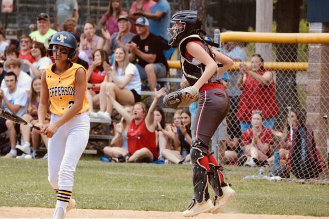 HP2 Catcher Daphne Matthews celebrates an out.