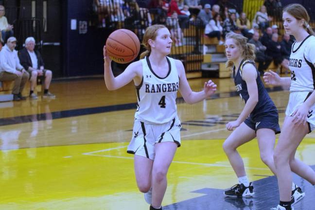 Wallkill Valley’s Kate Fahrenfeld handles the ball. She scored 12 points and grabbed two rebounds. The Rangers’ record is 8-15. The team was scheduled to play Veritas Christian of Sparta on Wednesday, Feb. 14.