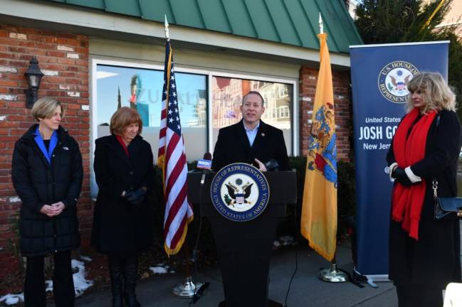 Rep. Josh Gottheimer, D-5, speaks outside Zufall Health Centers in Newton on Dec. 20.