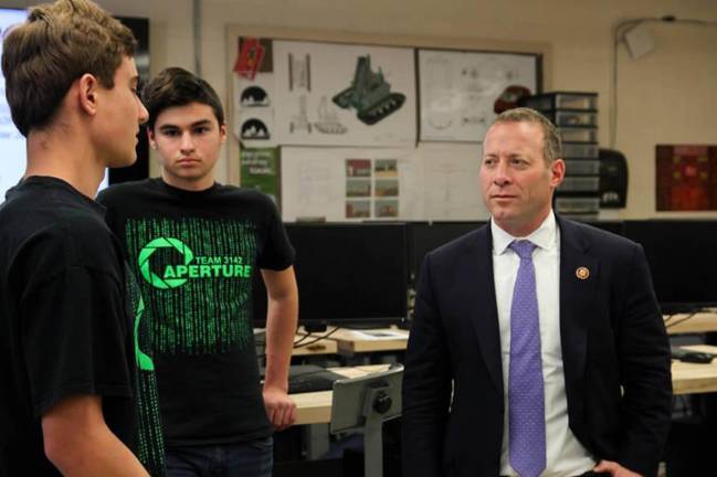 Newton High School students Matt Kuever and Noah Logan&#xa0;spoke with U.S. Congressman Josh Gottheimer in April about the problems with &#xa0;the county&#x2019;s slow internet speed. (PHOTO PROVIDED)