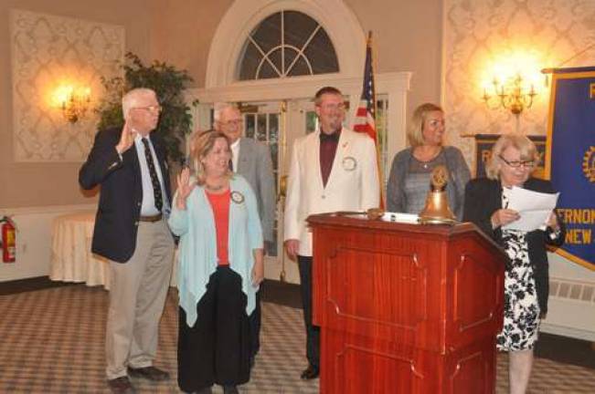 The Wallkill Valley Rotary Club is pleased to induct our new officers for the 2018-2019 year. The event was held at the Lafayette House, along with the Newton and Vernon Rotary Clubs. Pictured from left: Martin VanderHyde, Alison McHose, Fred Kattermann, Paul Kattermann &#x2013; incoming president, and Alexis Horvath, presided over by Margit Rahill, past District Governor for District 7470.