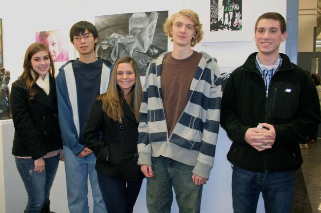 Artists from Vernon Township High School showed well at the William Paterson University&#146;s ArtStart exhibition. From left, Sam LaCour, Jin Young Choi, Taylor Bartsch, James Pruiksma and Dave Blauvelt. Sam La Cour, Jin Young Choi and Dave Blauvelt won three of the four scholarships awarded that day.