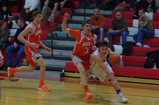 High Point's Kyle Adams with the ball. Adams contributed 19 points in the game.