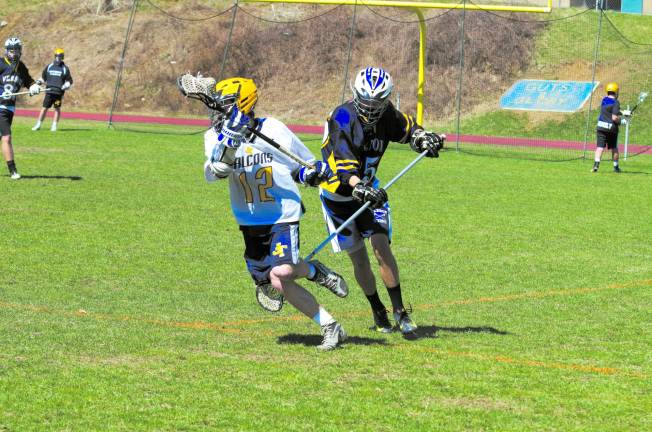Jefferson tops Vernon in lacrosse Photo by George Leroy Hunter Jefferson's Matt Bush (12) advances the ball with Vernon's McCarthy (35) in pursuit.