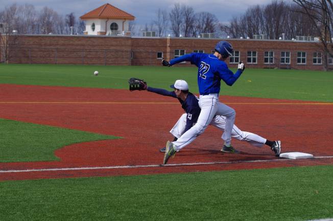 Pope John handles Northern Valley in boys baseball Pope John's first baseman Matt Piwko stretches for the catch as Northern Valley's Anthony LoFaro sprints towards the base. Pope John XXIII High School beat Northern Valley Regional High School (Demarest, N.J.) in boys varsity baseball on Saturday, April 5, 2014. The final score was 6-1. The game was played at Pope John XXIII High School in Sparta Township, New Jersey.