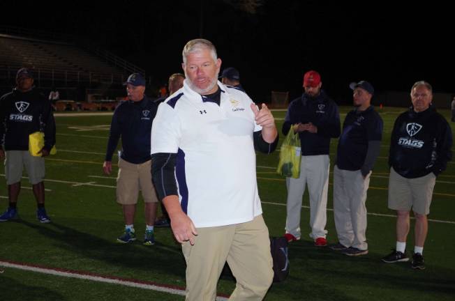 Sussex Stags head football coach Mike &#x201c;Chief&#x201d; Keefer speaks after the win. Photos by George Leroy Hunter