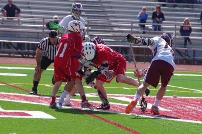 Newton High School defeated High Point Regional High School in boys varsity lacrosse on Saturday, April 12.