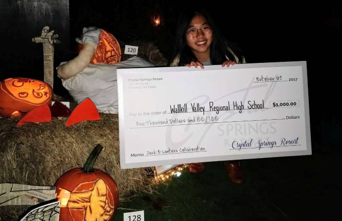 Caroline Kim with check.