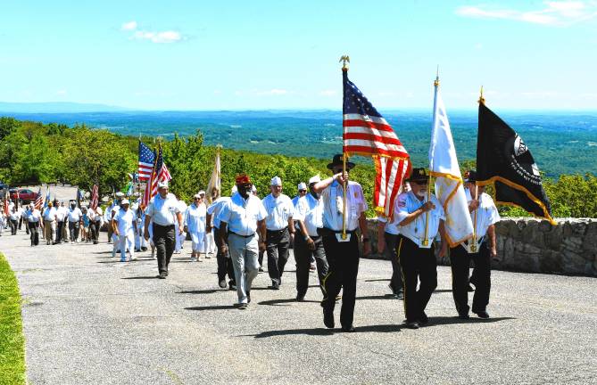 Photos: High Point Veterans Memorial Service <b>Veterans march up to the New Jersey Veterans Memorial in High Point State Park on Sunday, June 29. (Photos by Maria Kovic)</b>