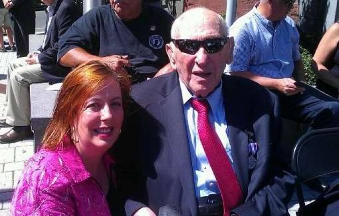 Assemblywoman Alison Littell McHose, left, is shown with Joe Masar, a U.S. Army Veteran of World War II and recipient of a New Jersey Distinguished Service Medal.