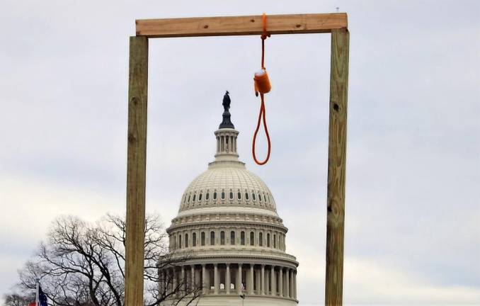 A gallows erected by pro-Trump rioters outside the Capitol building (Tyler Merbler/Creative Commons)