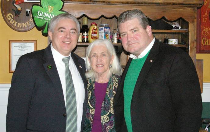 Grand Marshals of the upcoming Newton St. Patrick&#xfe;&#xc4;&#xf4;s Day Parade are from the left Dennis and Mary Harrington shown with state Sen. Steve Oroho during the Grand Marshals&#xfe;&#xc4;&#xf4; Breakfast held at The Irish Cottage Inn in Franklin on Saturday.