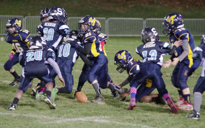 A loose ball on the field during the Sparta Pony versus Vernon Pony game.